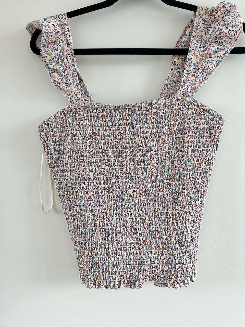 Old Navy White Multicolor Smocked Floral Camisole with Ruffle Straps
